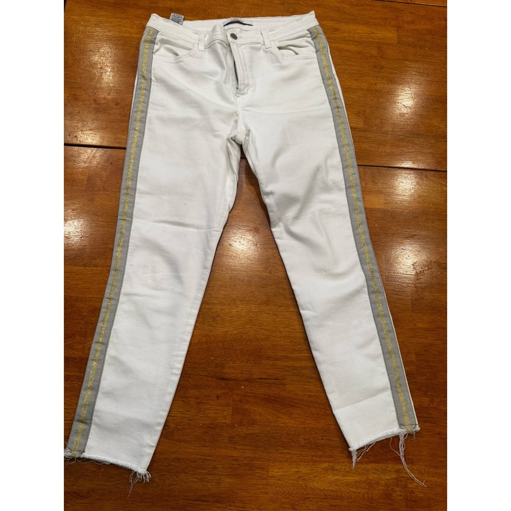 J BRAND Alana High Rise Skinny Crop White Jean  Tuxedo Stripe Borderline Cut 31